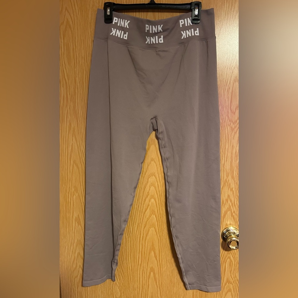 Pink Logo Victoria’s Secret Taupe Tan Leggings